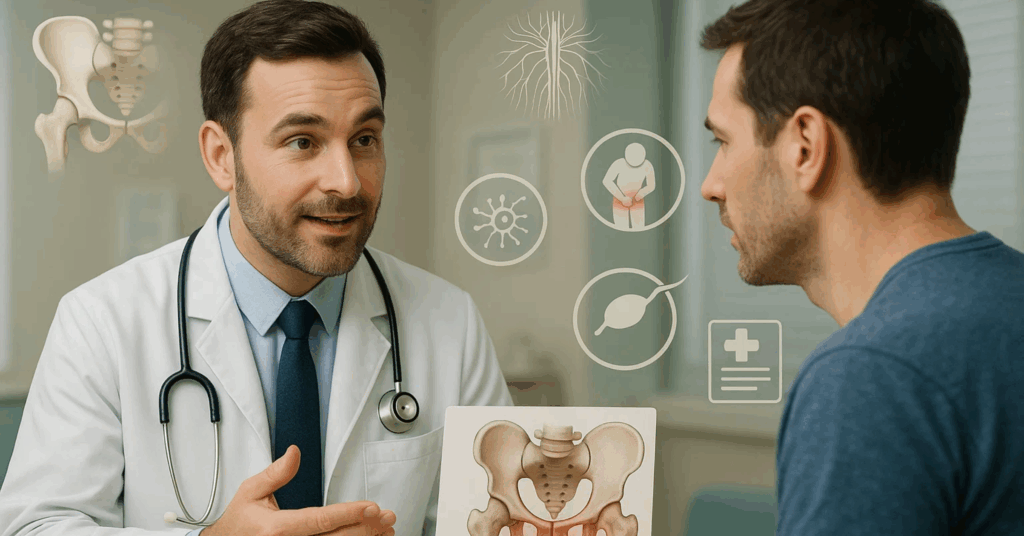 Doctor explaining sperm cramps meaning